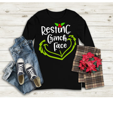 Resting Grinch Face Long Sleeve Tee | Funny Gift | Best Friend Gift | Wife Gift