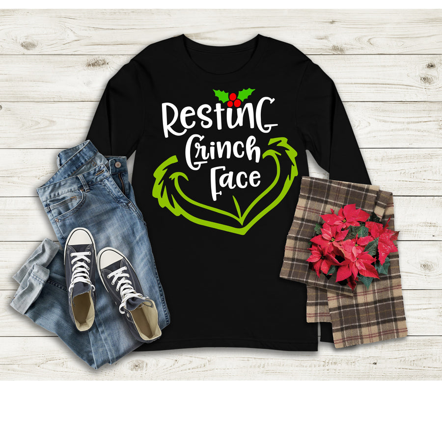 Resting Grinch Face Long Sleeve Tee | Funny Gift | Best Friend Gift | Wife Gift