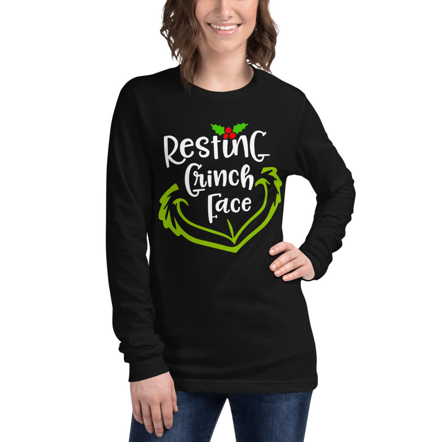 Resting Grinch Face Long Sleeve Tee | Funny Gift | Best Friend Gift | Wife Gift