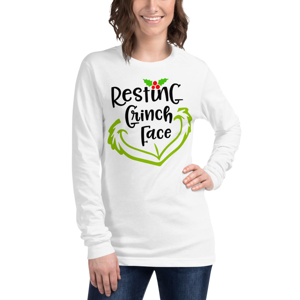 Resting Grinch Face Long Sleeve Tee | Funny Gift | Best Friend Gift | Wife Gift