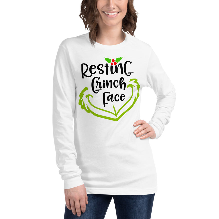 Resting Grinch Face Long Sleeve Tee | Funny Gift | Best Friend Gift | Wife Gift