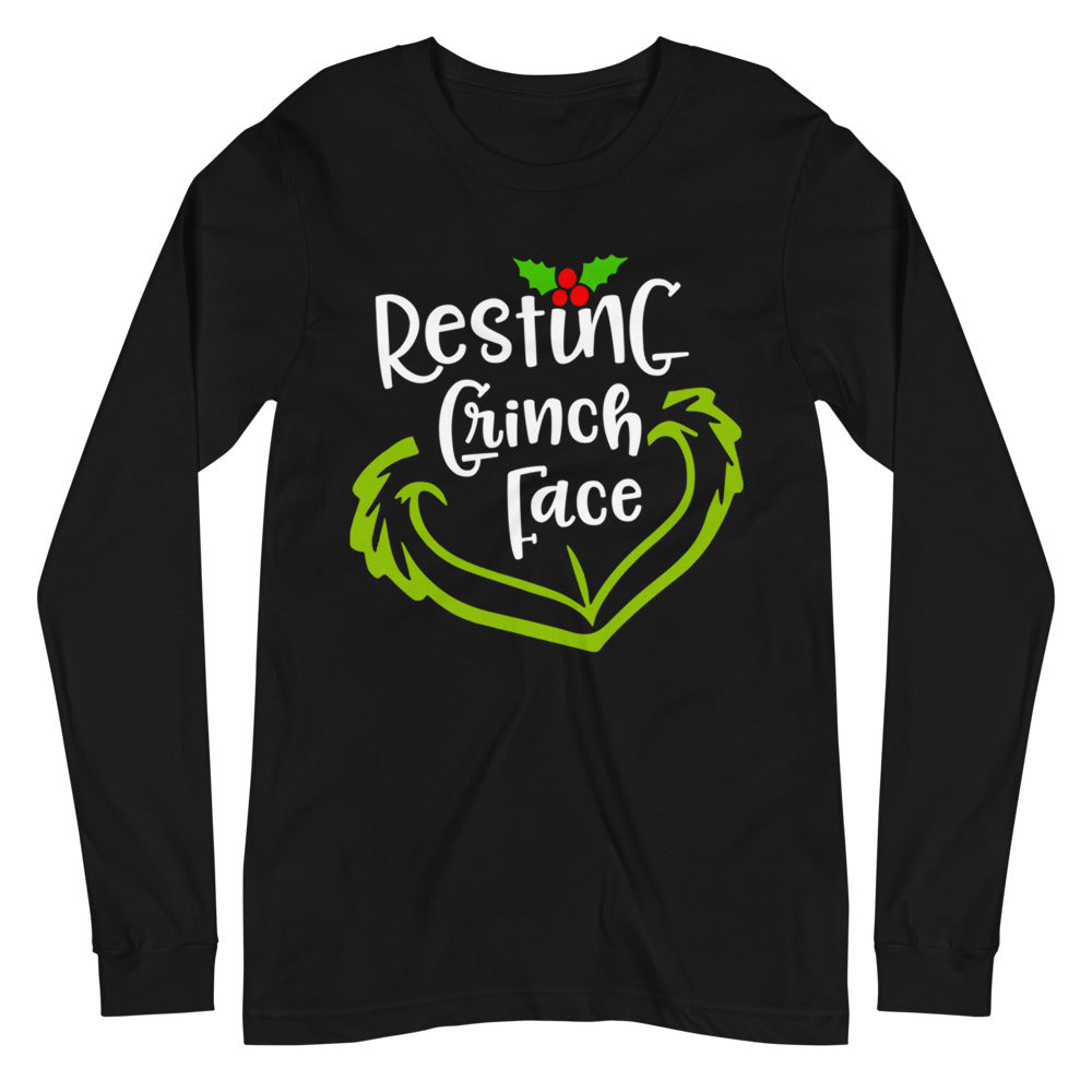 Resting Grinch Face Long Sleeve Tee | Funny Gift | Best Friend Gift | Wife Gift