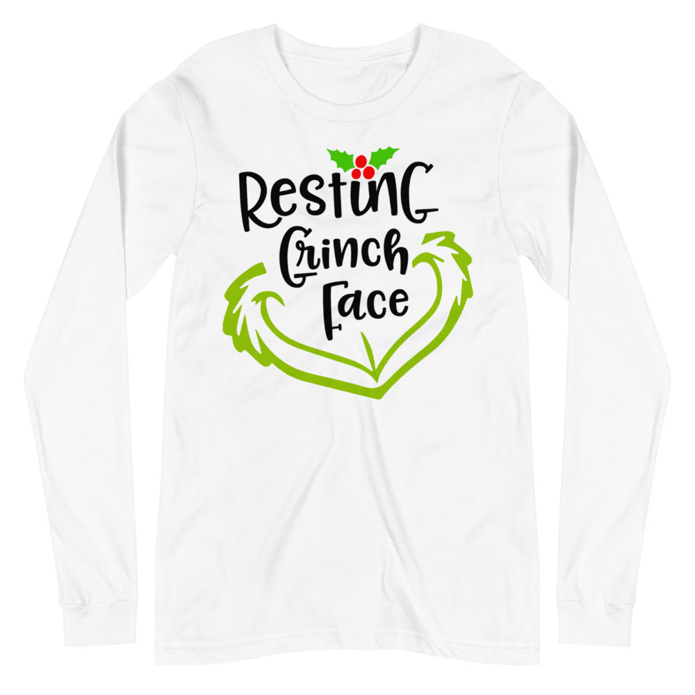 Resting Grinch Face Long Sleeve Tee | Funny Gift | Best Friend Gift | Wife Gift